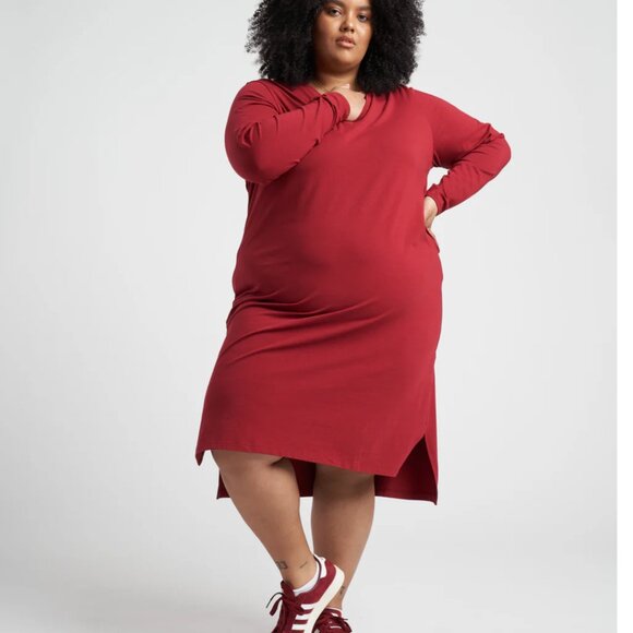 Universal STANDARD Red Long Sleeve Tesino V-Neck Tee Dress Plus Size  L - Picture 4 of 12